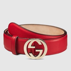 GG Marmont thin leather belt with shiny buckle red